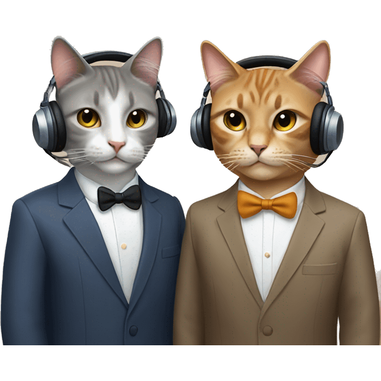 podcast with 2 male cats well-dressed wearing headsets  emoji