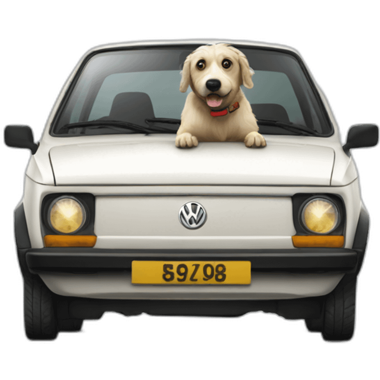 Old english seepdog driving volkswagen polo emoji