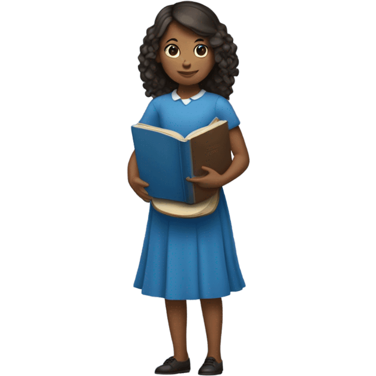 girl in blue dress with a book in her hands emoji