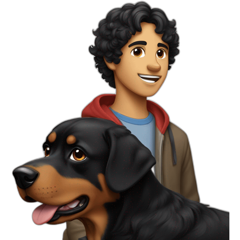 Slavic Boy with curly Black Hair with Entlebucher zennenhund emoji