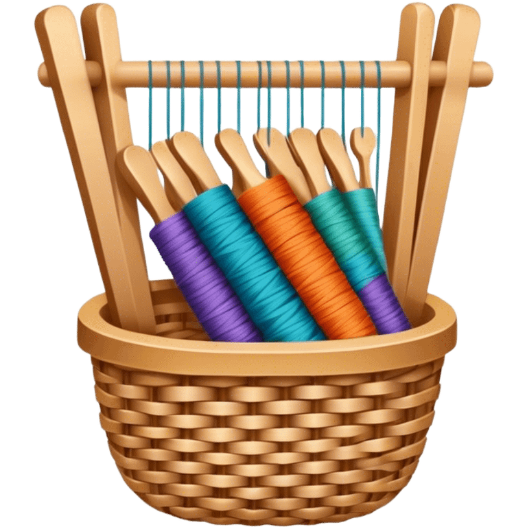 Weaving icon, colorful threads woven into a pattern, loom or basket weaving tools, intricate design, minimalistic style, clean lines, transparent background emoji