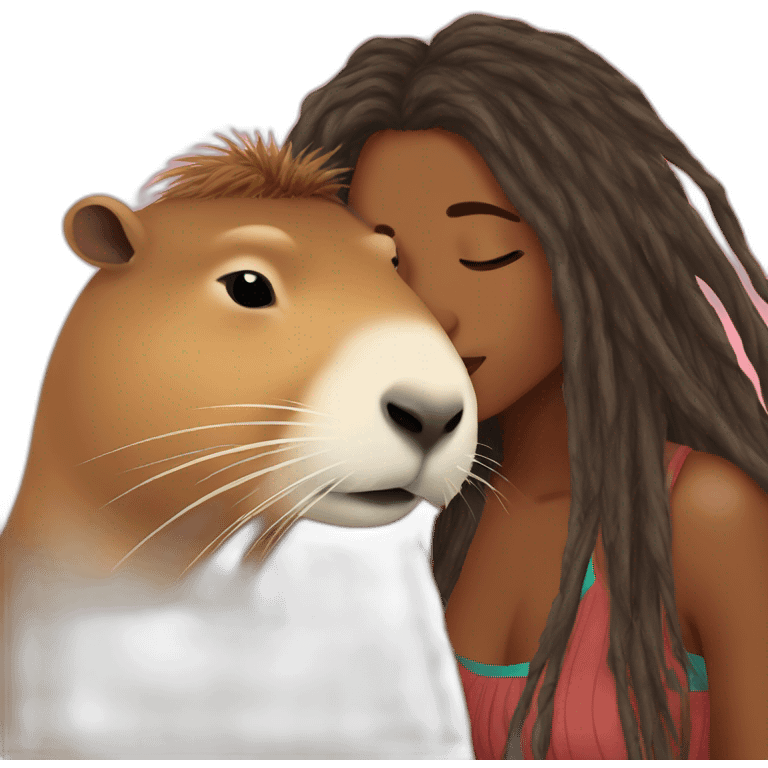 Capybara giving a kiss to a colored women with dreadlocks emoji