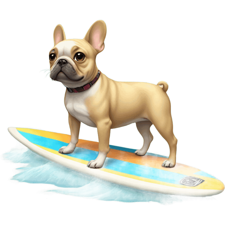 A French bulldog on a surfboard  emoji