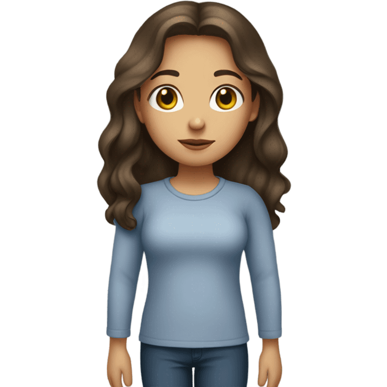 A girl with Sabrina longsleeve top, brunette long hair, lihat akun, round faced,  emoji