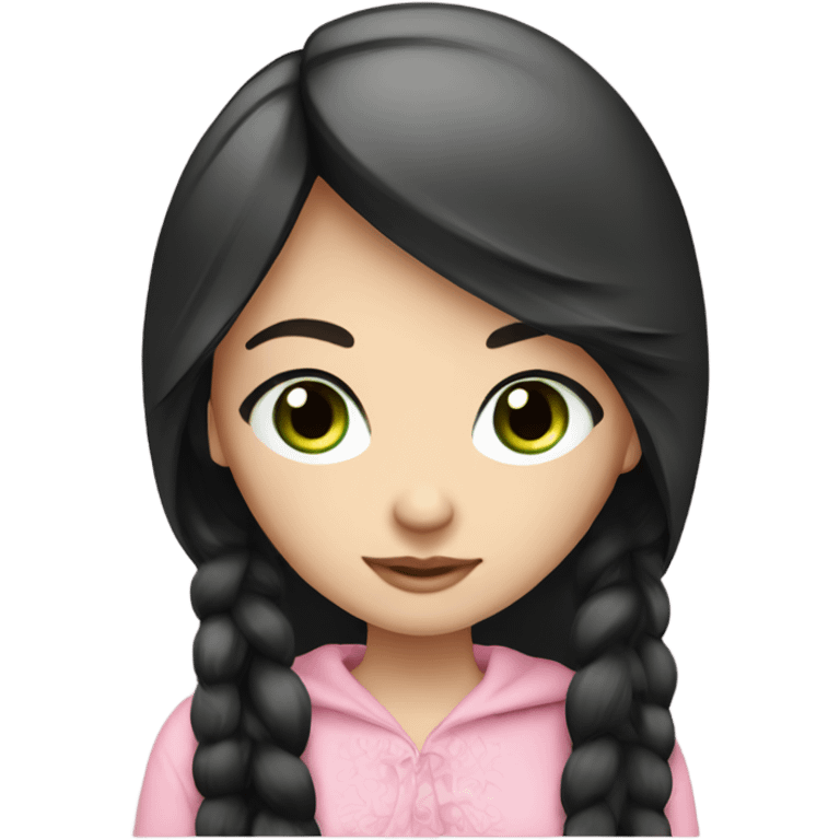 Beautiful Russian girl green eyes very long black hair pink clothes  emoji