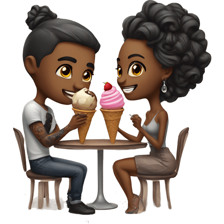 Romantic ice cream date for beautiful tattooed couple emoji