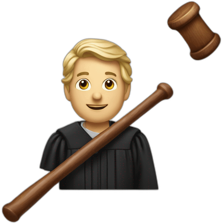 male judge holding a small woodden hammer emoji