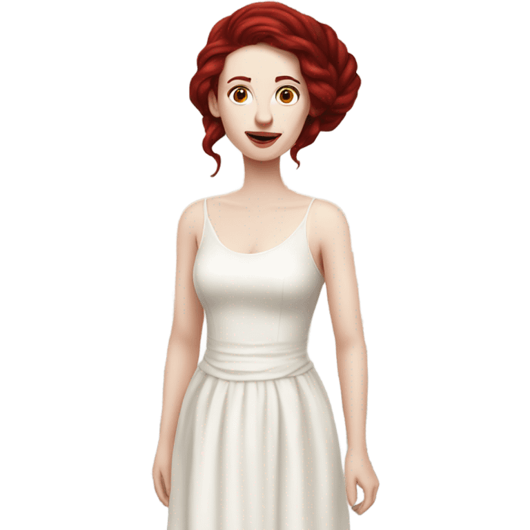 30-something pale-skinned woman with all her dark red hair coiled up on her head, wearing a white dress emoji