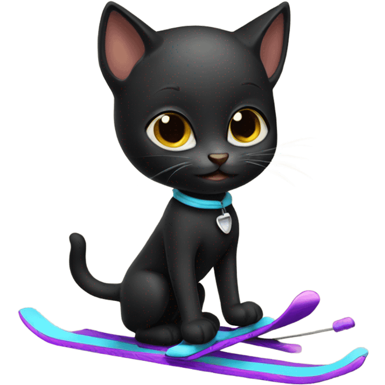 Cute black kitten skiing  emoji