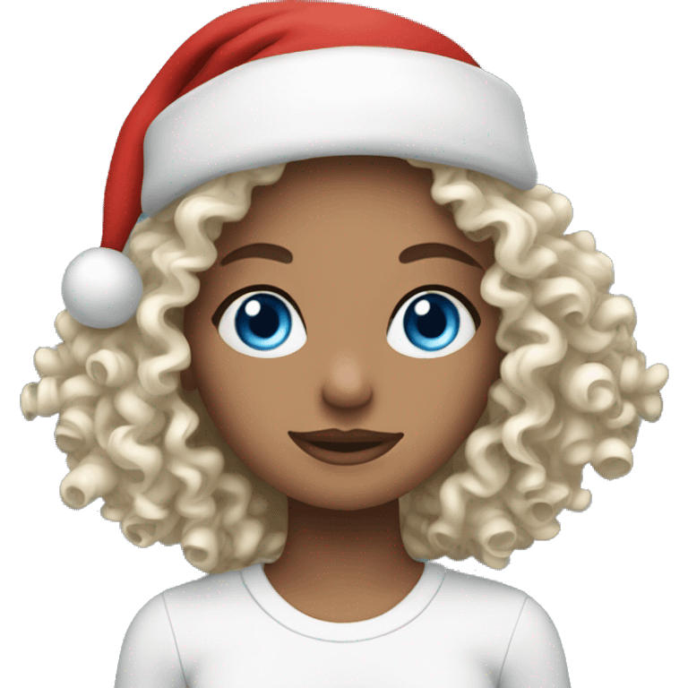 White blue eyes Curly girl wearing Christmas hat emoji