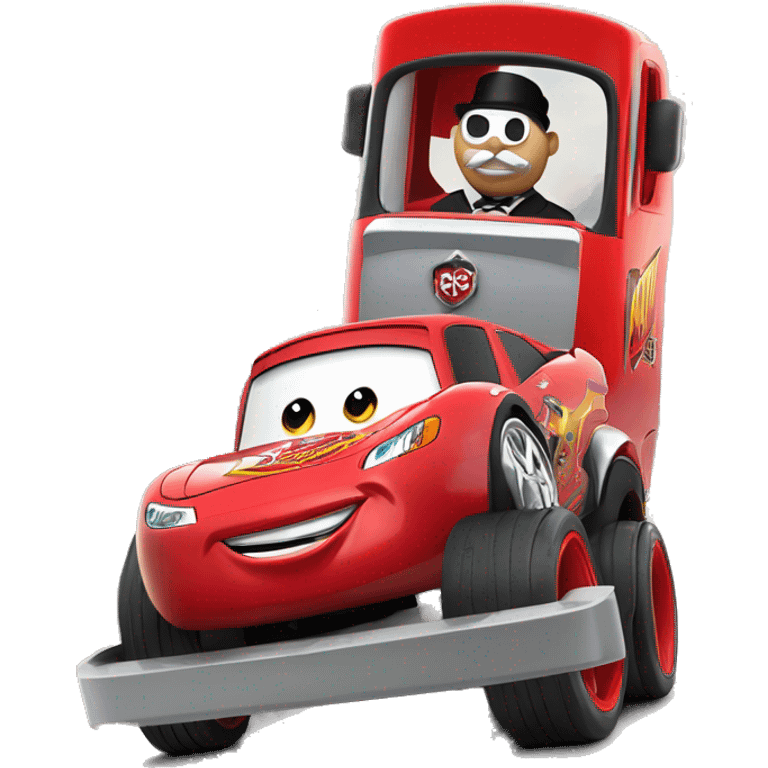 mr.monopoly monopoly go in a disney lightning McQueen car emoji