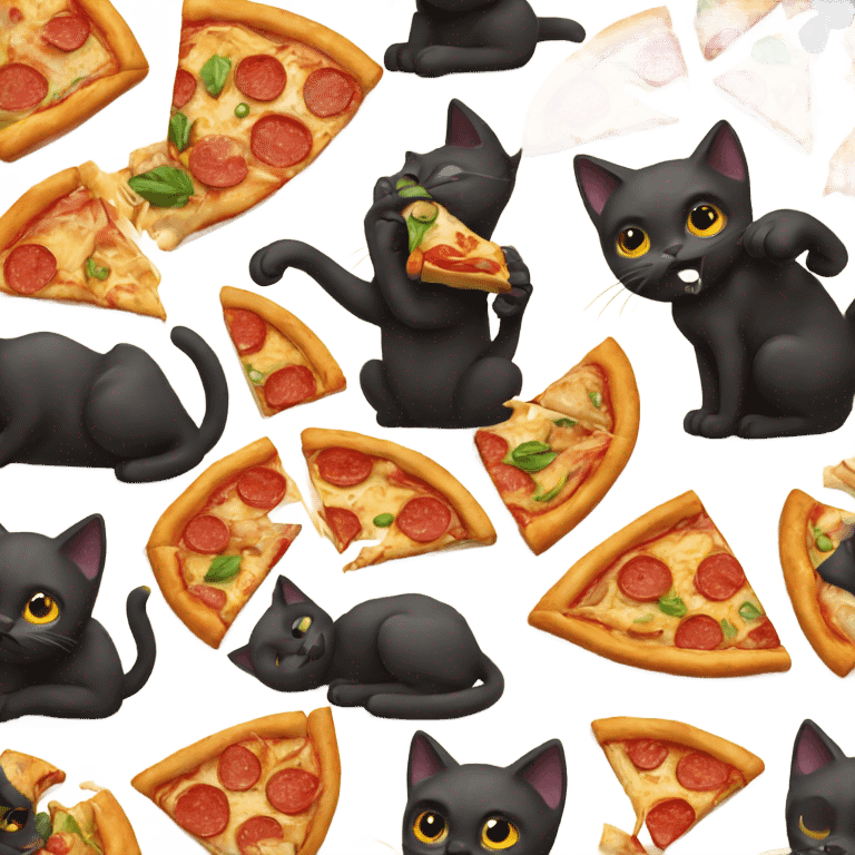 black cat eating pizza emoji