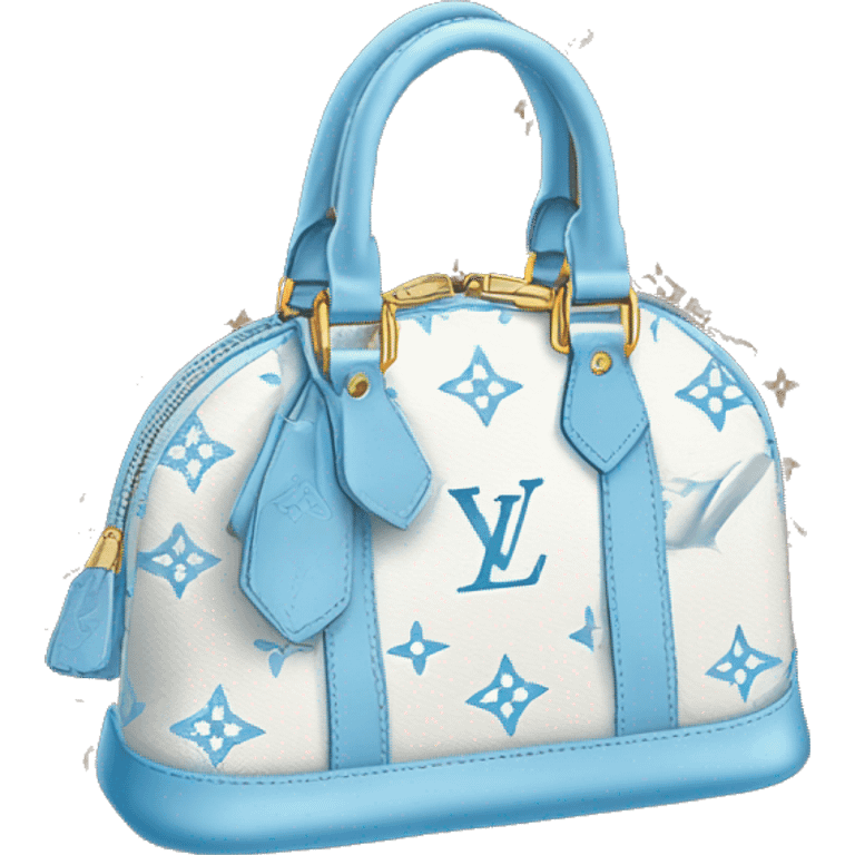 White Designer Louis Vuitton bag with baby blue monogram and baby blue trim emoji