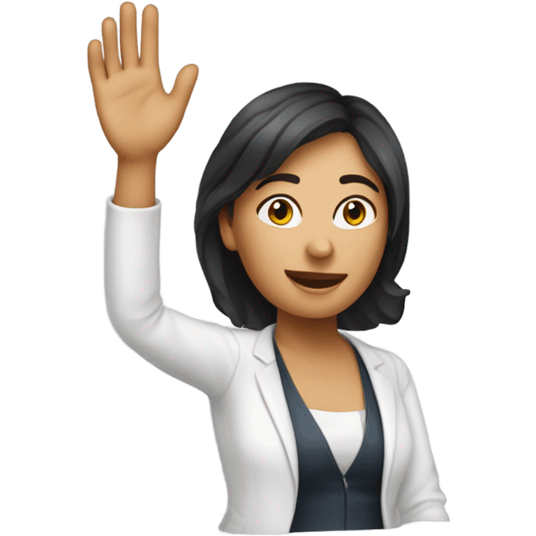 Create an emoji of a woman European  under 30 years old with a hand waving. emoji