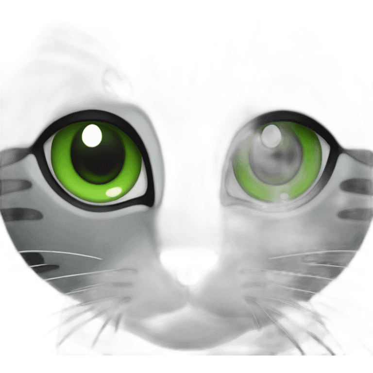 green eyes black kand grey stripted cat face emoji