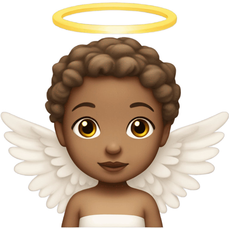 2 light skin baby girls with brown hair with a halo and angel wings emoji