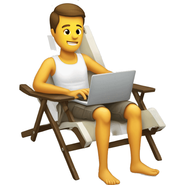 Man on deck chair with laptop on his knees, bwXH emoji