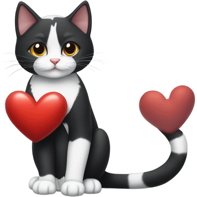 Tuxedo cat holding a heart  emoji