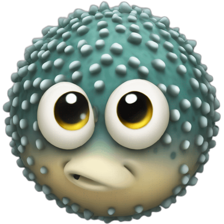 3d sphere with a cartoon sophisticated granite Pufferfish skin texture with beautiful eyes emoji