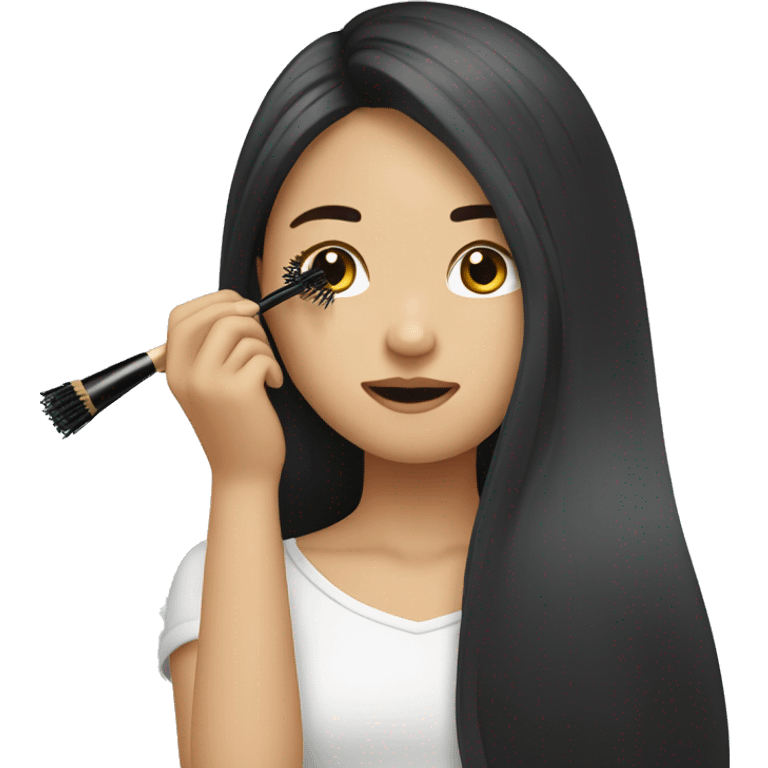 Asian girl with long hair putting on mascara emoji