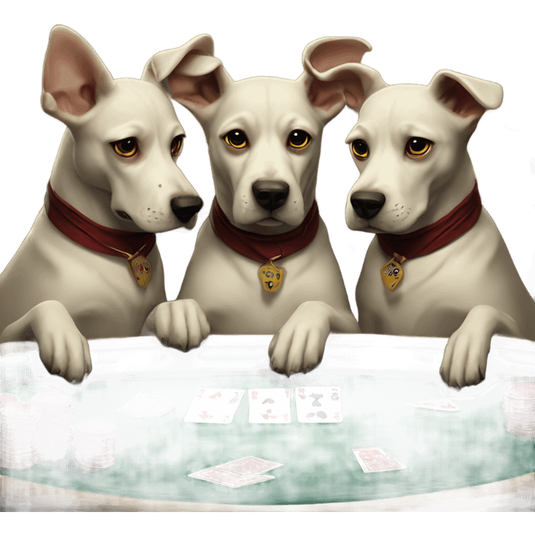 The three headed dog from Harry Potter in the dogs playing poker painting emoji