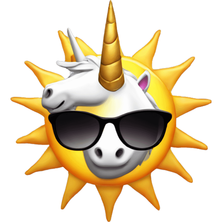 Sun wearing sunglasses with a unicorn horn emoji