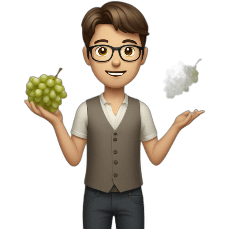 Classy short-brown-haired, bitter, bespectacled young man throwing grapes emoji