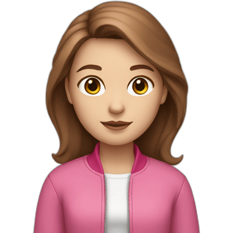 White skin girl with pink jacket and brown hair emoji