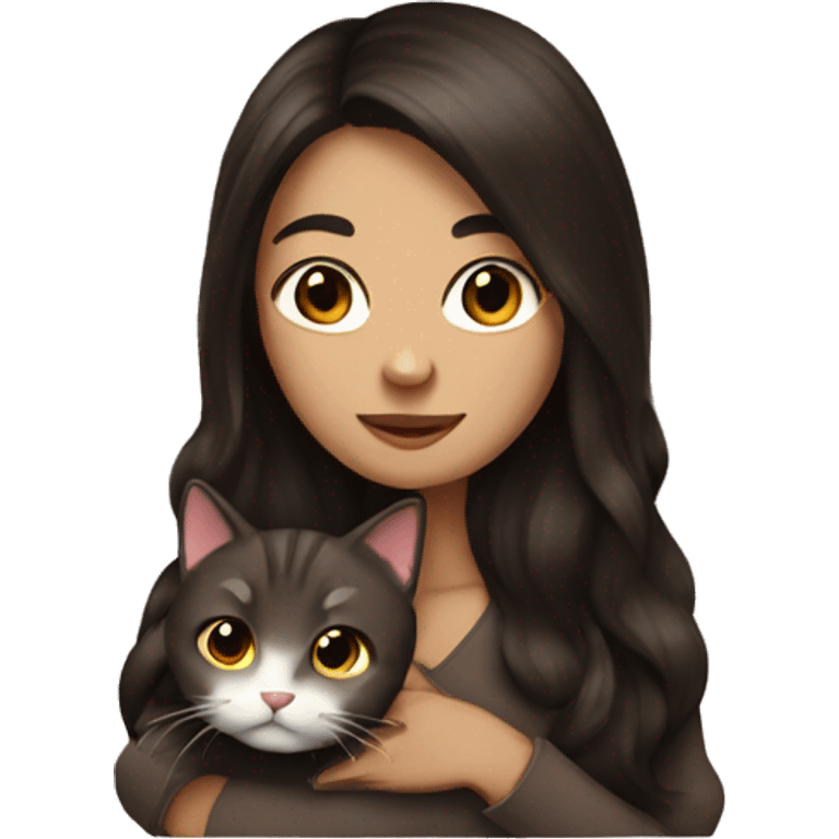 woman long dark brown hair hug cat emoji