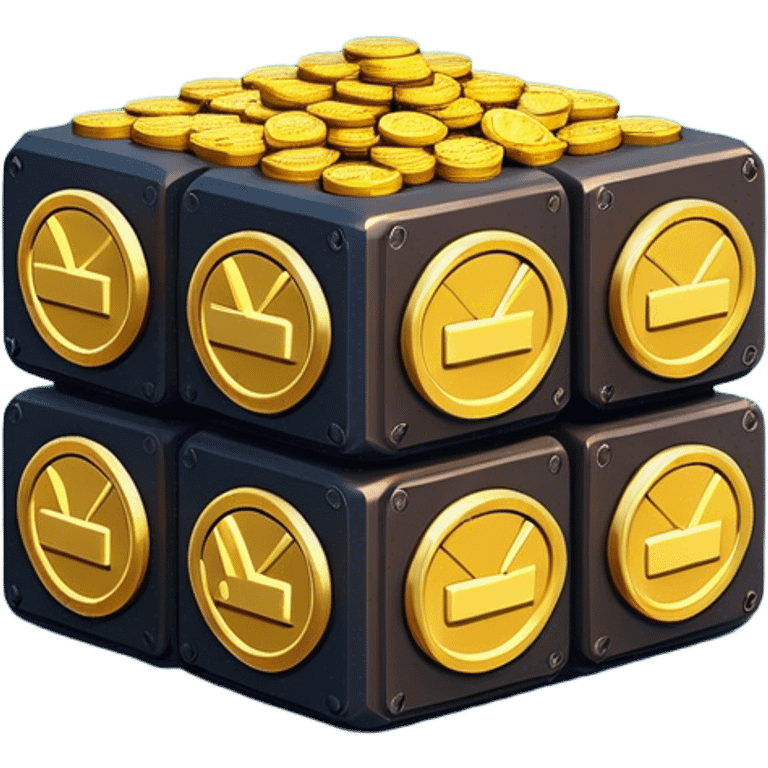 Clash of Clans aesthetic: Cinematic Playful Pixel 3D Coin Stack Emoji, rendered in a 3D vector-style similar to standard emojis with minimal shading and bold, simplified shapes. A compact, distinct form with signature details, softly glowing with a pixelated adventure charm. Simplified yet unmistakably iconic, highly detailed and consistent, glowing with a soft radiance and high shine. Stylized with a touch of classic pixel-art charm and a soft glowing outline, capturing the essence of a beloved gaming relic with a friendly, playful manner! emoji