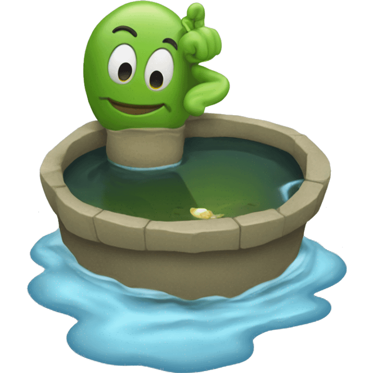 a pond with a thumb stick up sticking through the water  emoji