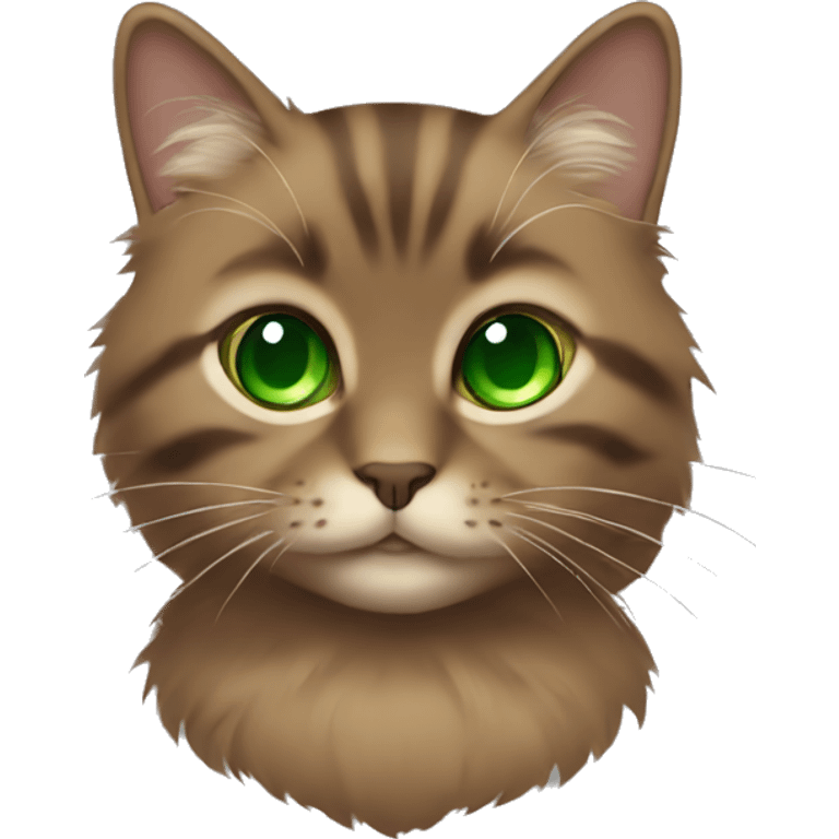 small brown fluffy cat with green eyes  emoji