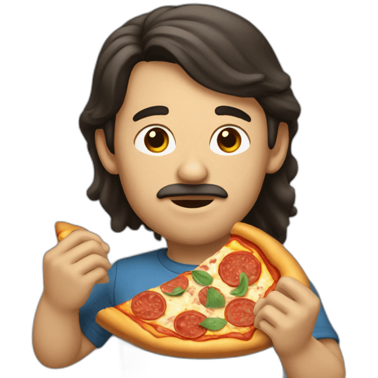 Long dark hair man eating pizza emoji