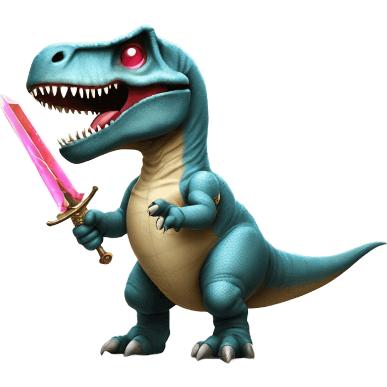 Gambling T-Rex with laser eyes and a knight’s sword. emoji