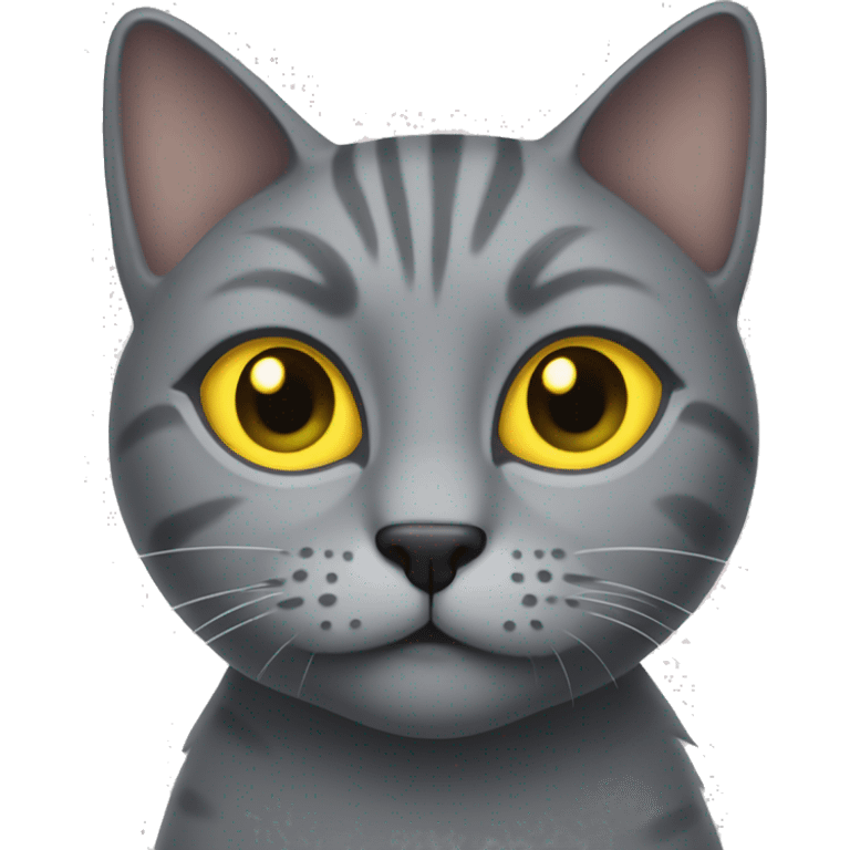 “Gray cat with yellow eyes, face.” emoji