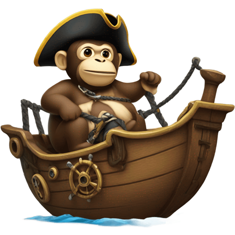 Fat Monkey driving pirate ship  emoji