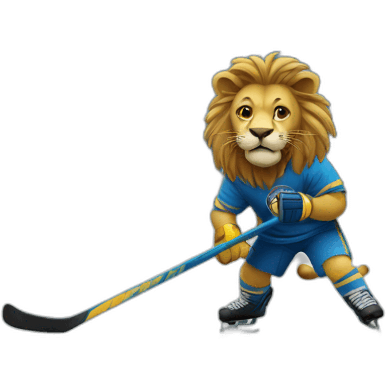 Lion playing ball hockey emoji