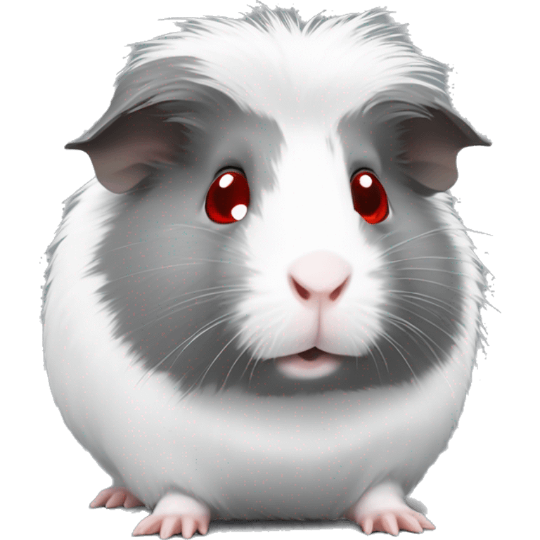 Fuzzy grey Guinea pig with white patches and red eyes  emoji