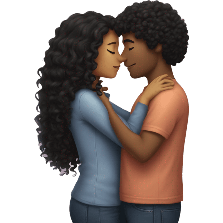 Curly haired couple kissing light with black hair emoji