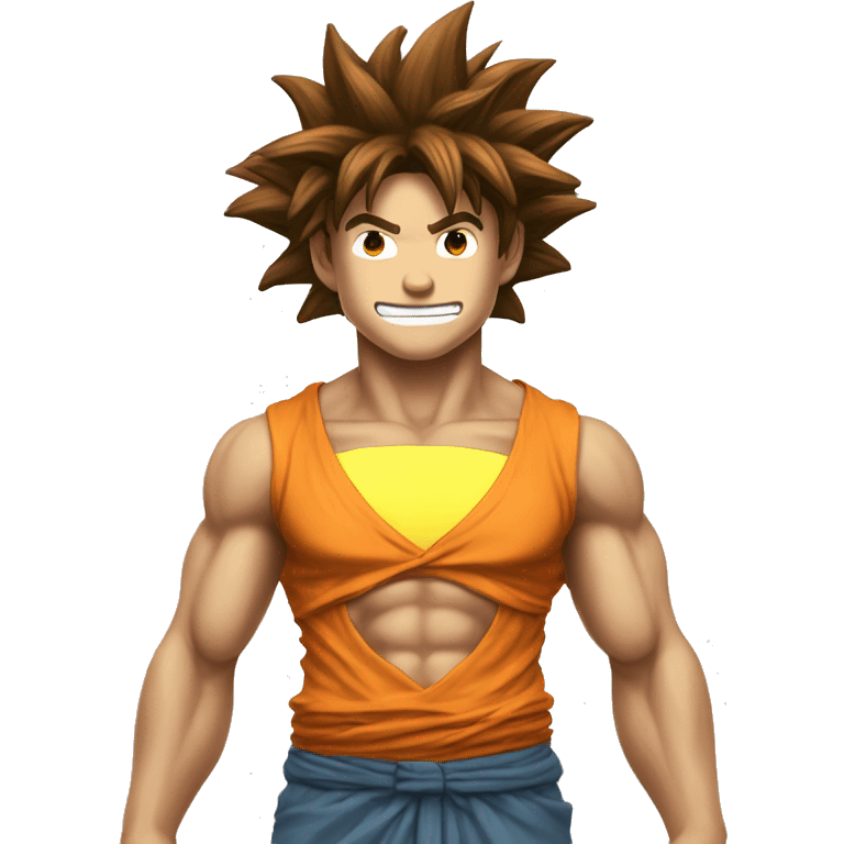 Sun with goku hair and smart and cute furry body showing full body and complete head of hair but face should be of sun emoji