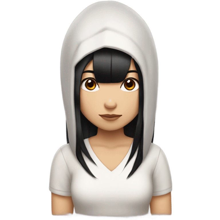 girl with straight black hair, dyed red streaks, asian, black eyes,  emoji