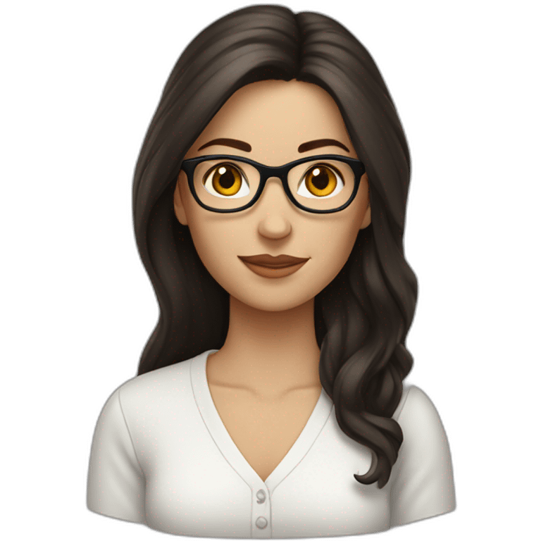 White woman with long dark brown hair using glasses writing emoji