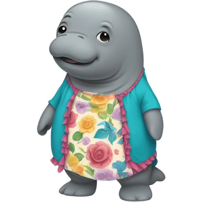 a manatee wearing a dress emoji