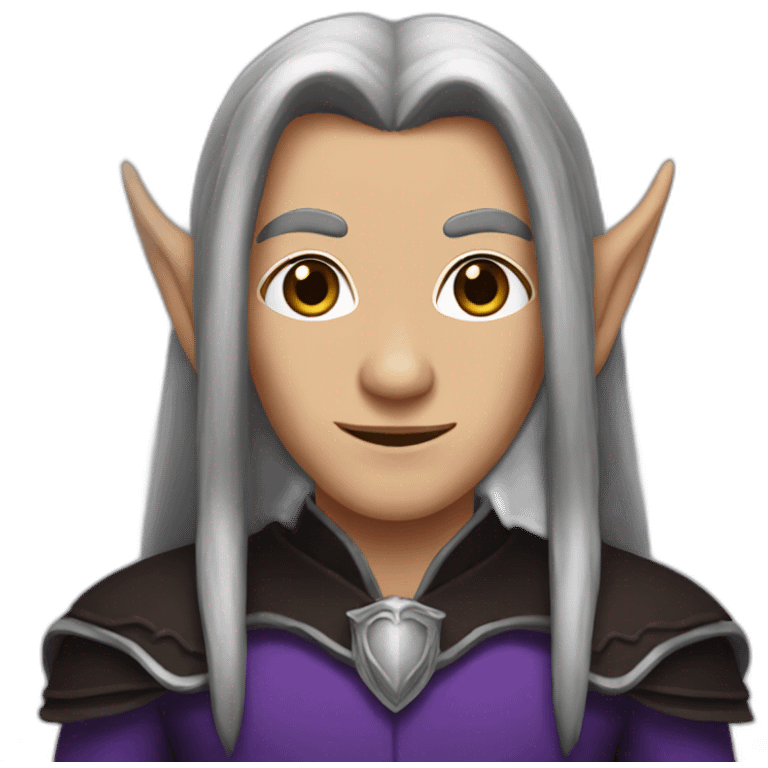 tall elf with brown long hair and dark black & purple and silver outfit  emoji