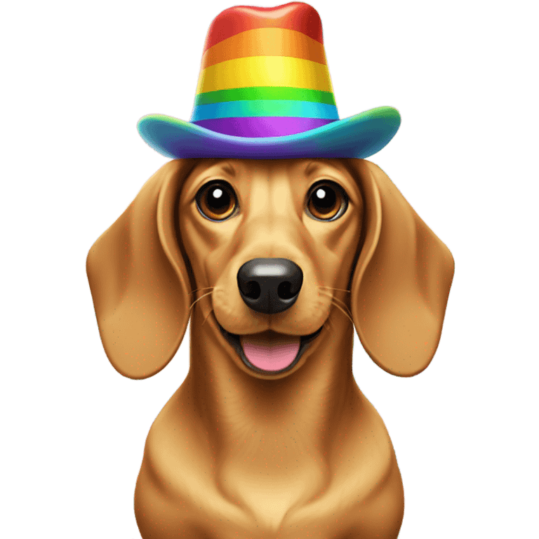 Golden dachshund with rainbow hat with propeller on top emoji