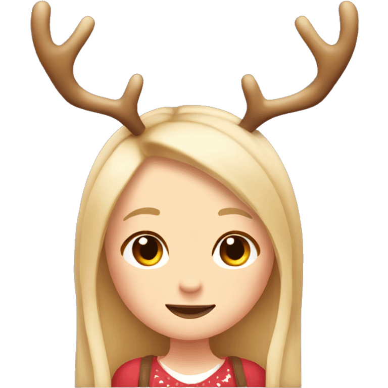 cute blonde reindeer girl long straight hair and antlers with cute dots  emoji