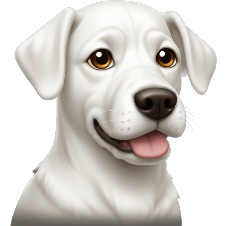 White dog with brown spot on eye, add black to left ear emoji