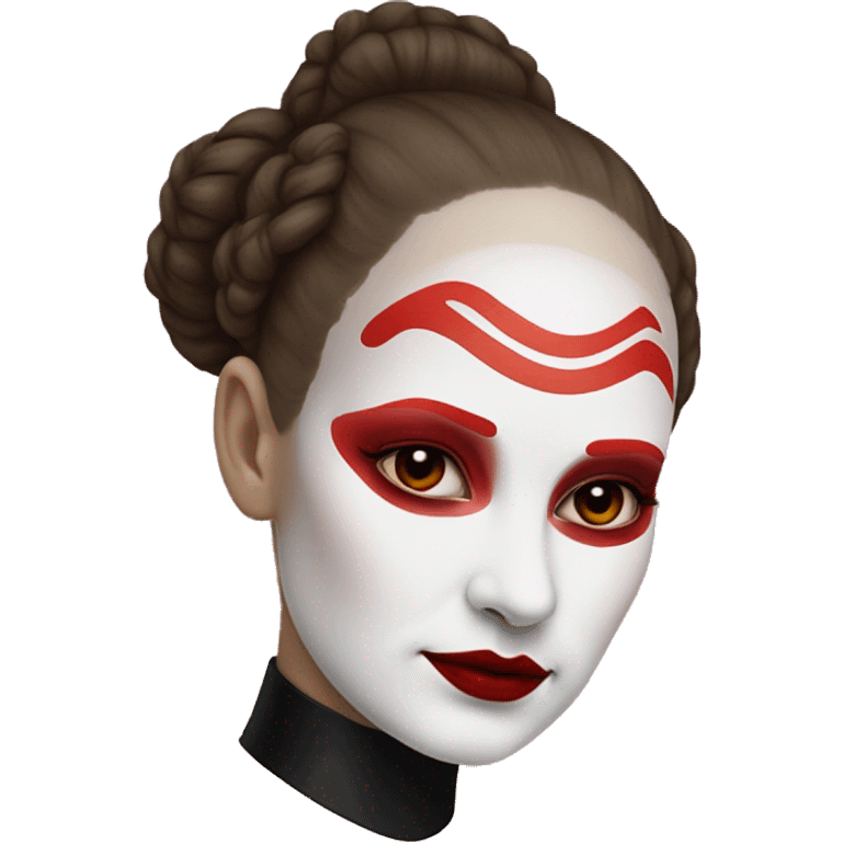 Queen Padmé Amidala, white face paint, red lips, one line underlip, two red pain points on the cheeks emoji