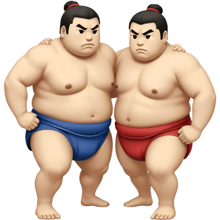 Cinematic Realistic Sumo Wrestling Emoji, depicted as an intense sumo match featuring powerful wrestlers in traditional mawashi, rendered with rich textures and dynamic dramatic lighting that captures the raw intensity of the sport. emoji