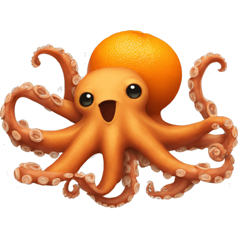 An octopus playing with an orange emoji